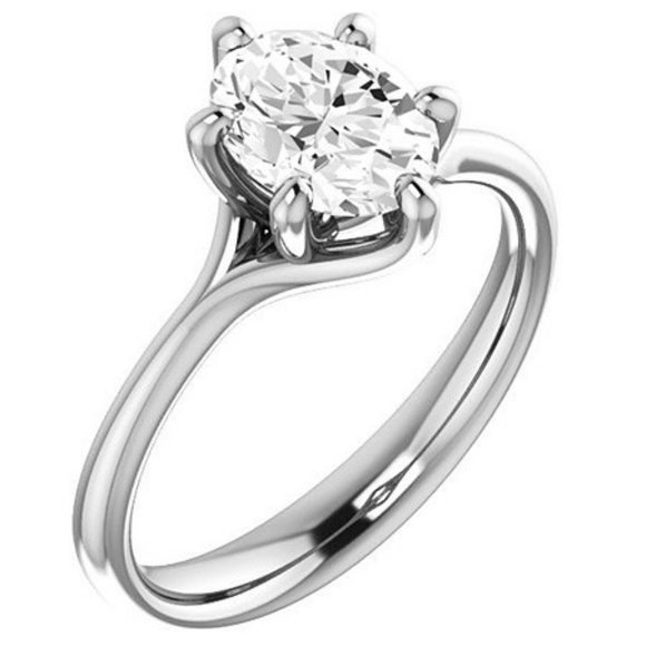 2.0Ct-9x7mm 6 Prong Trellis Oval Solitaire Moissanite Engagement Ring - Picture 2 of 6